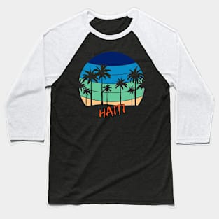 Haiti Retro Vintage Sunset Beach Design Baseball T-Shirt